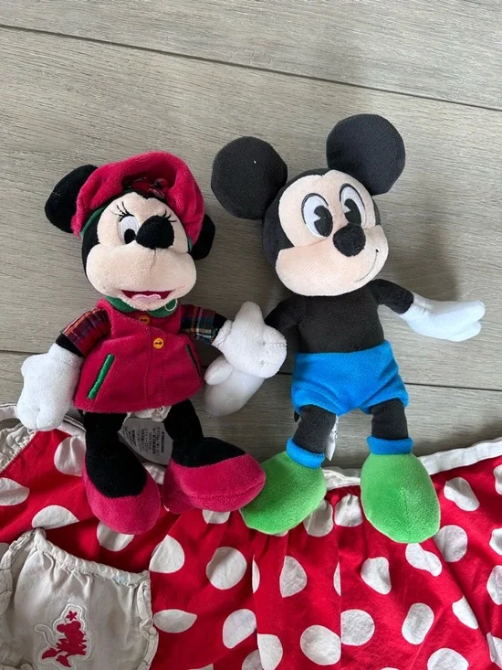 Disney Minnie Mouse Red Polka Dot Apron + Mickey & Minnie Plush 3PC Bundle Set - Picture 4 of 6